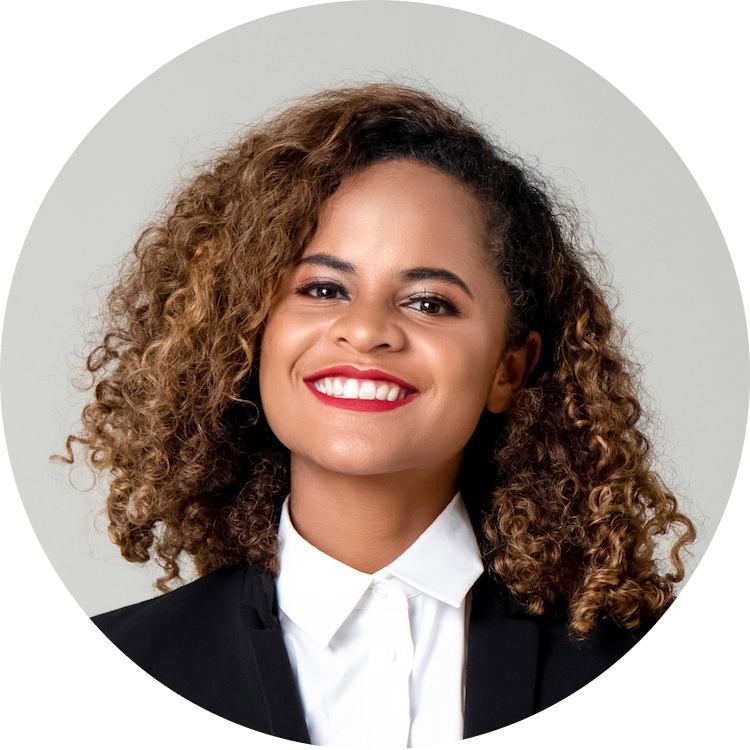 Smiling woman in a black suit