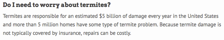 Information about termite damage as an example